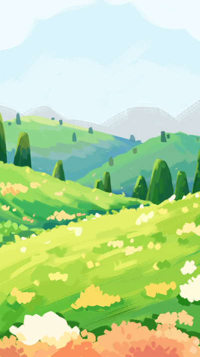 山丘野花远山春天美景背景