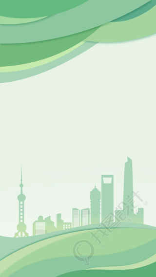 绿色色块城市建筑剪影背景