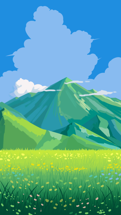 蓝天白云下开满小花的草地背景