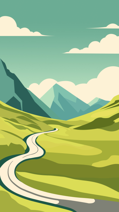 手绘色块夏日唯美景色背景