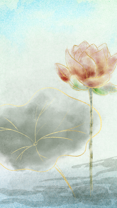 唯美荷花水彩画立夏时节背景