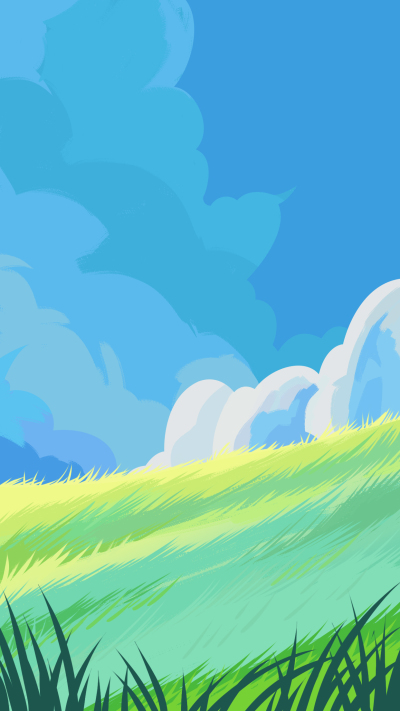 春风习习蓝天白云草地漫画风背景