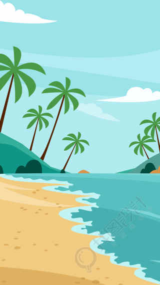 夏天海边沙滩椰子树美景背景