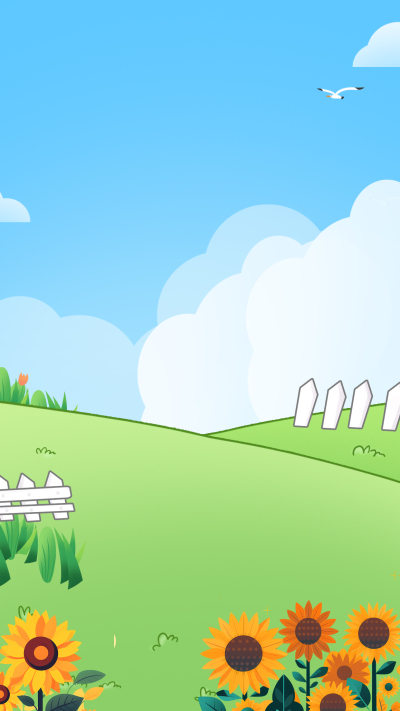 卡通手绘蓝天白云草地向日葵背景