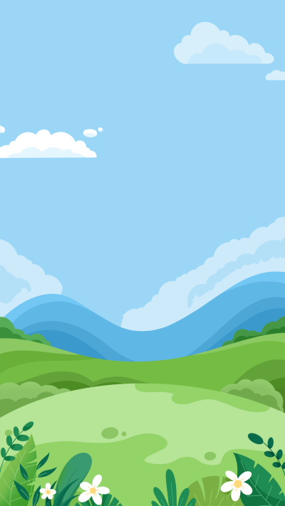 长满鲜花的山坡清澈蓝天背景