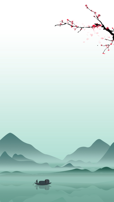 古风水墨画远山渔船桃花背景