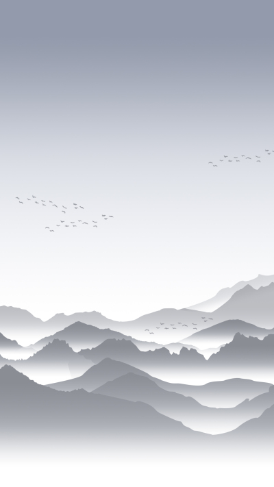 雄伟高山群飞大雁灰色背景图