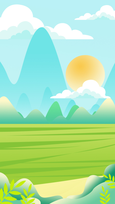 手绘远山清新草地背景图