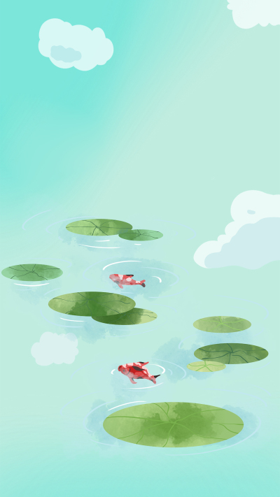 唯美池塘圆圆荷叶小鱼背景