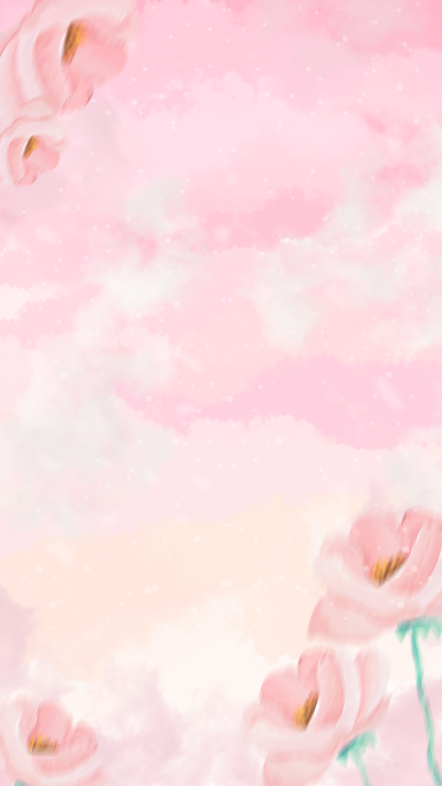 手绘风格粉色玫瑰云朵背景