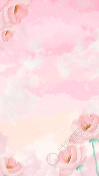 手绘风格粉色玫瑰云朵背景