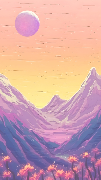 油画风山脉花草背景