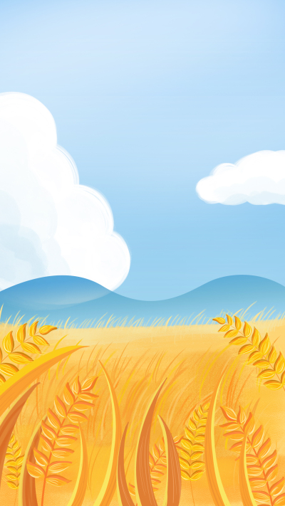 动漫风格蓝天白云丰收的麦田背景