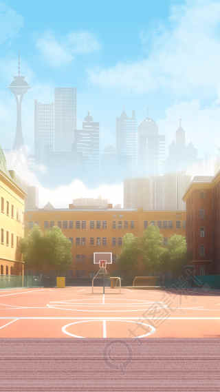 中学校园篮球场创意背景