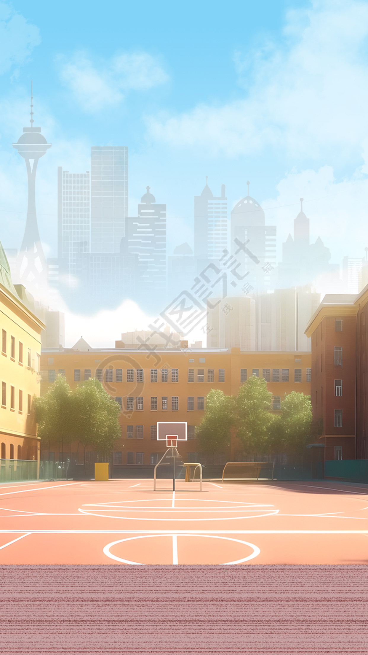 中学校园篮球场创意背景