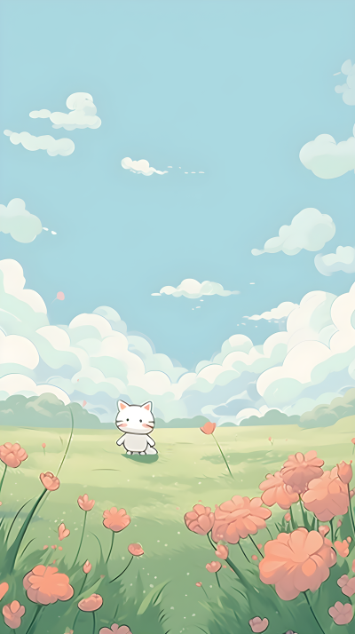 夏日青青草地上的可爱猫猫背景