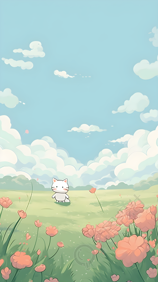 夏日青青草地上的可爱猫猫背景