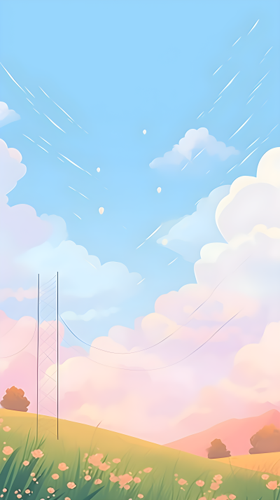 手绘清新草地开满粉色小花背景