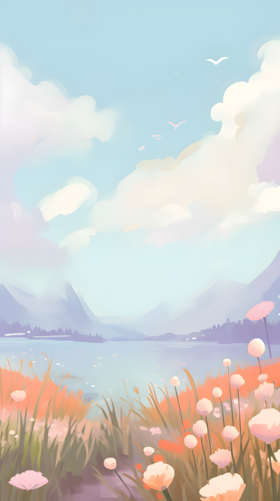 小清新蓝天白云朦胧远山背景