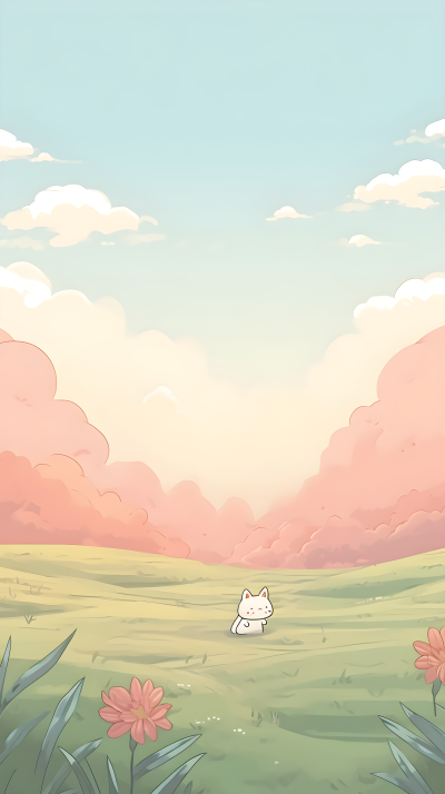 晴朗夏日草地上玩耍的猫咪背景