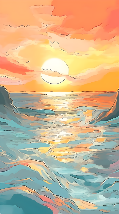 海边礁石落日余晖抽象背景