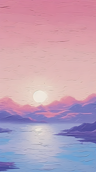 山边落日余晖油画风格背景