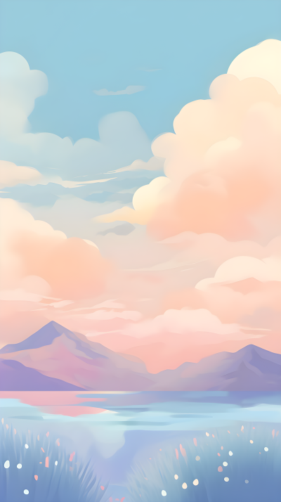 梦幻天空橙色白云唯美背景