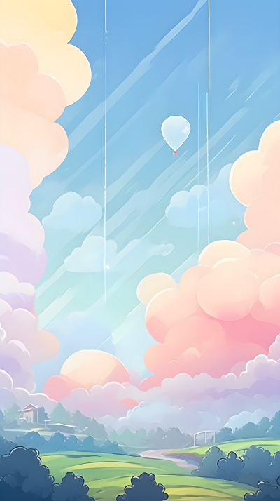 动漫风格漫天彩色云朵背景