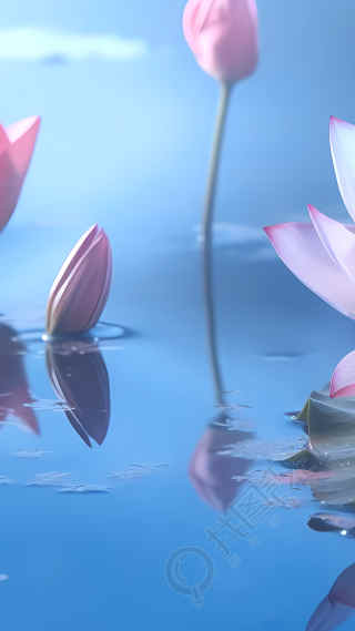 傍晚池塘粉色莲花花苞背景图