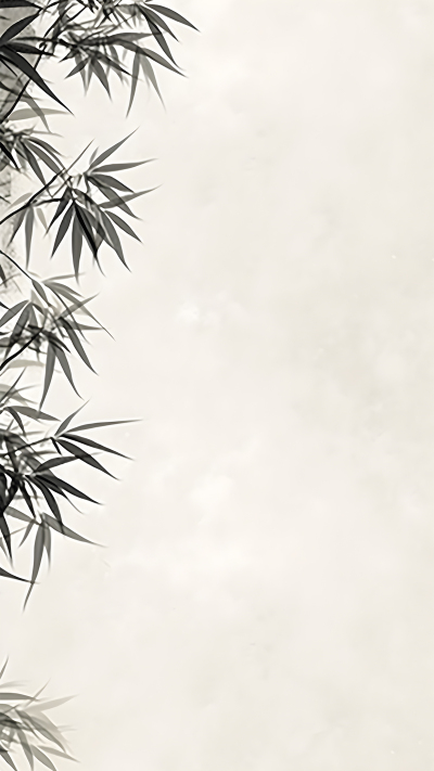 画满竹叶的白色画纸背景