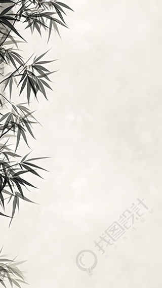 画满竹叶的白色画纸背景