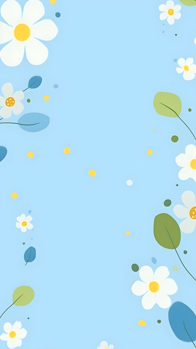 小清新蓝色小白花花边背景