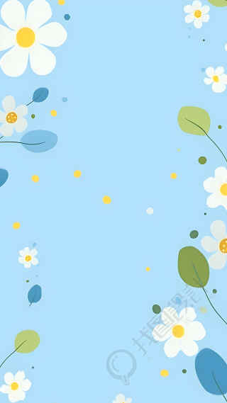 小清新蓝色小白花花边背景