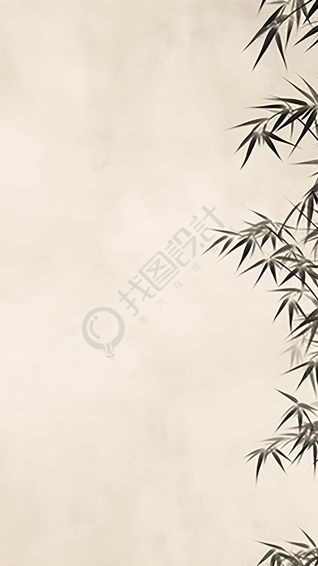 米黄色画纸画满水墨竹叶背景