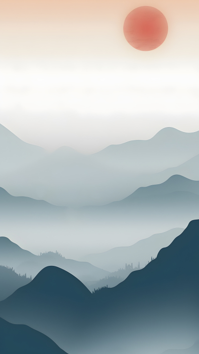 中国风日出薄雾远山背景