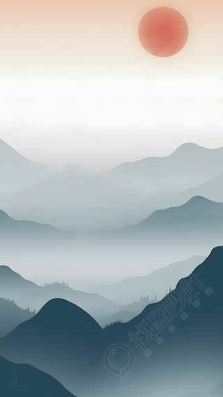 中国风日出薄雾远山背景