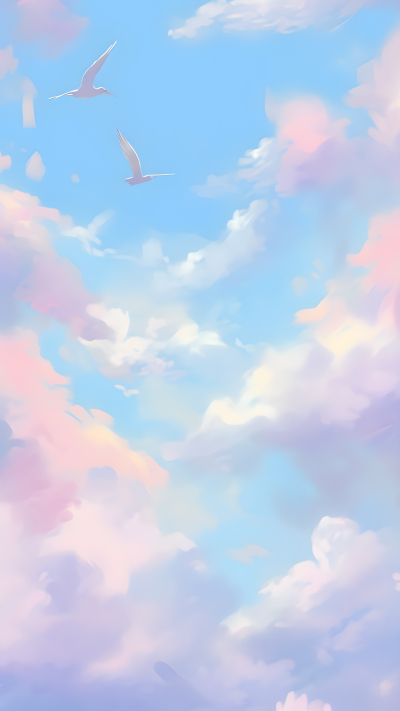 浪漫粉色天空白色飞鸟背景