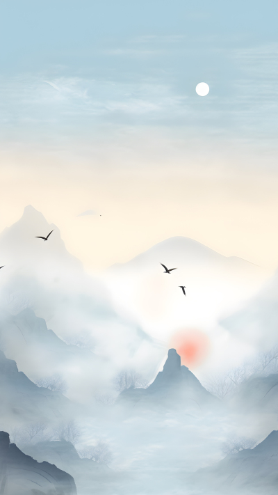 清晨朦胧远山中国风背景