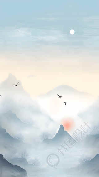 清晨朦胧远山中国风背景