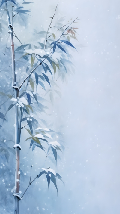 大雪中的竹叶水墨画背景