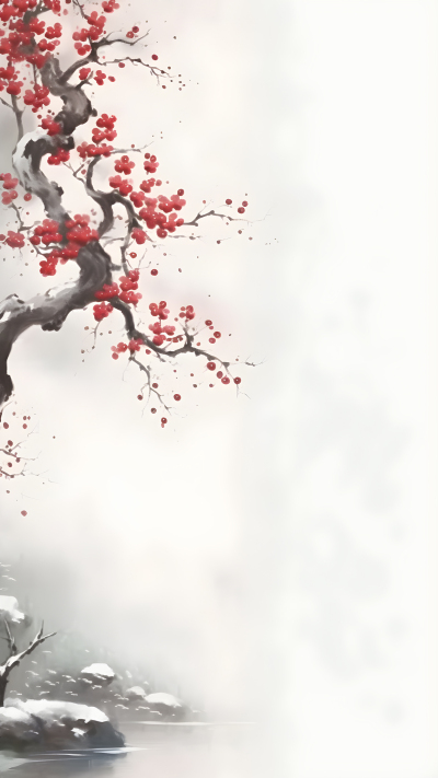 寒冬大自然中的红色梅花背景