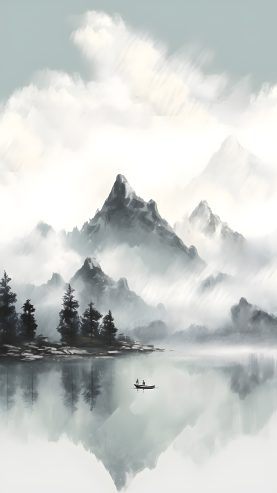 中国风水墨山水松树背景