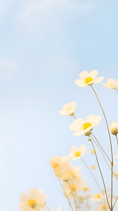 清澈天空下的小雏菊背景