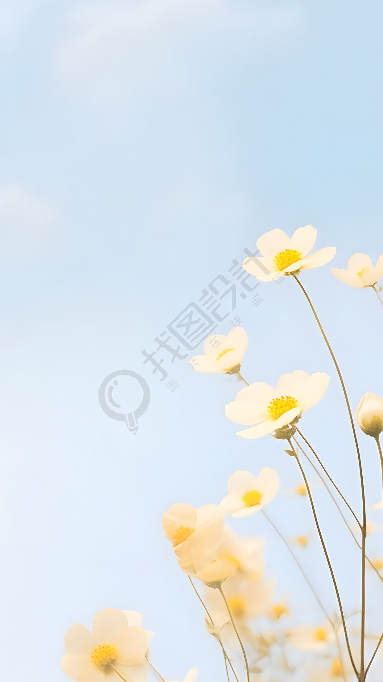 清澈天空下的小雏菊背景