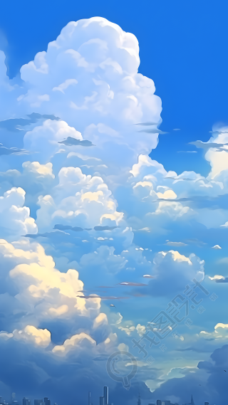 城市上空的蓝天白云唯美背景