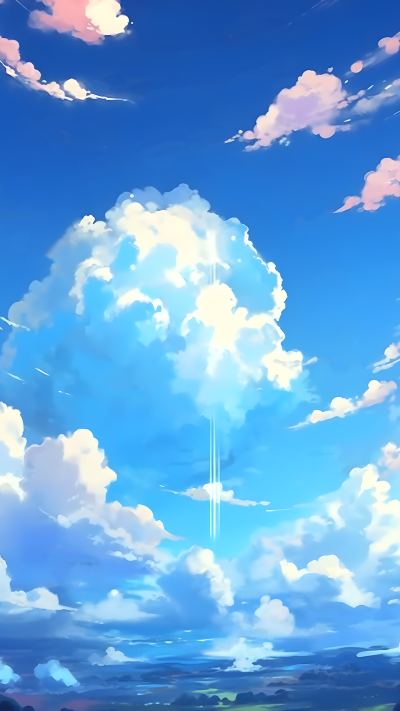 唯美蓝天白云动漫风格背景