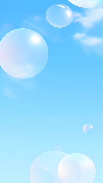 蓝天白云下的五彩泡泡背景