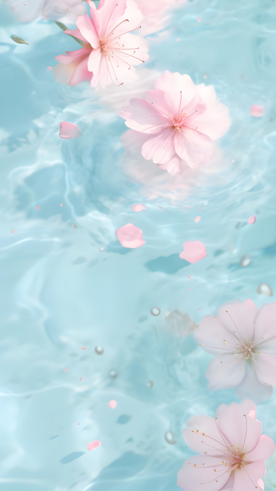 唯美樱花飘在水中背景