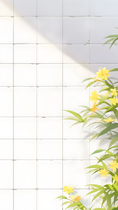 白瓷砖上的黄色小花背景