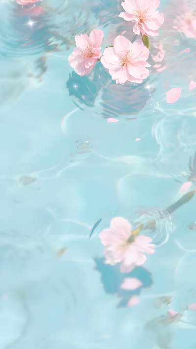 水中的粉色樱花背景